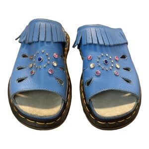 VTG RARE DR MARTENS AIRWAIR DEADSTOCK chunky blue retro fringe sandals, 6US.